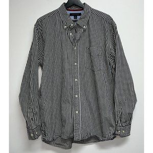 Tommy Hilfiger Mens Button Down Gingham Check Shirt Size L Black White Plaid